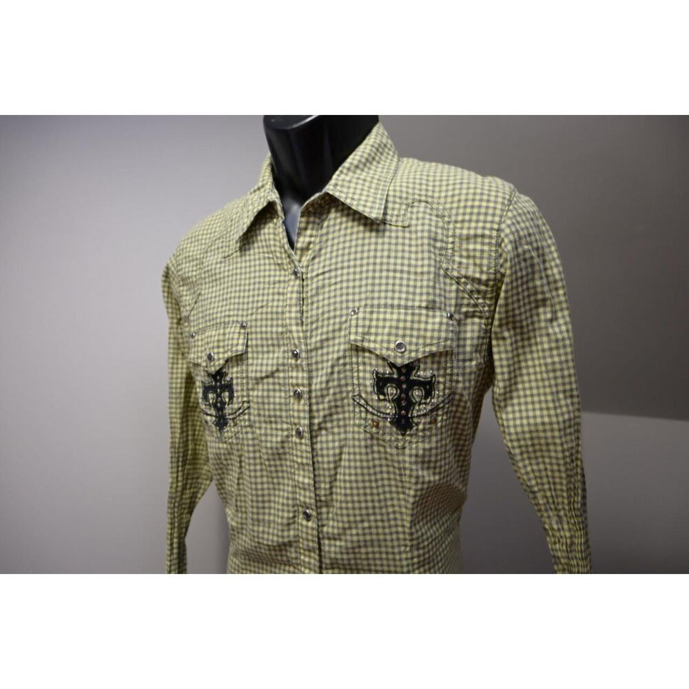Wrangler Rock 47 Western Pearl Snaps Plaid Shirt Womens Size Large